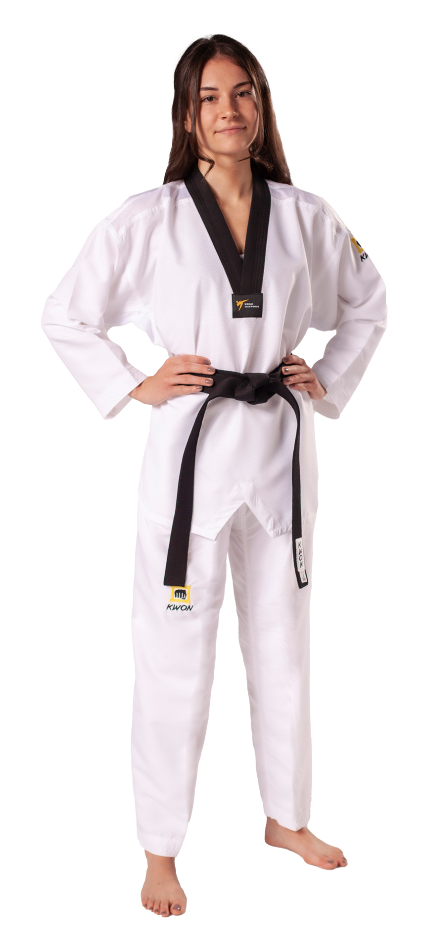 Taekwondo Anzug Fightlite schwarzes Revers – WT anerkannt